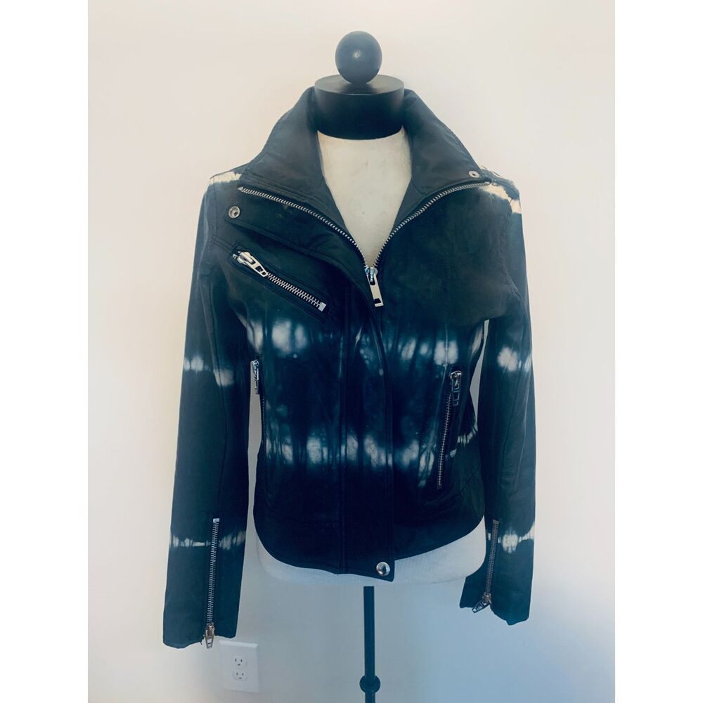 BLANC NYC Black Tie Dye Moto Jacket